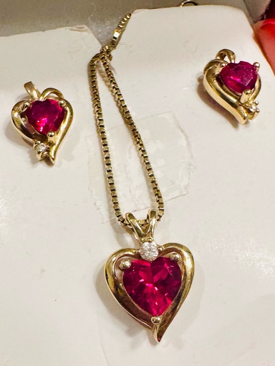Zales Jewelry - 10K Gold Heart Ruby Diamond earrings necklace 10K gold diamond ruby pendant set